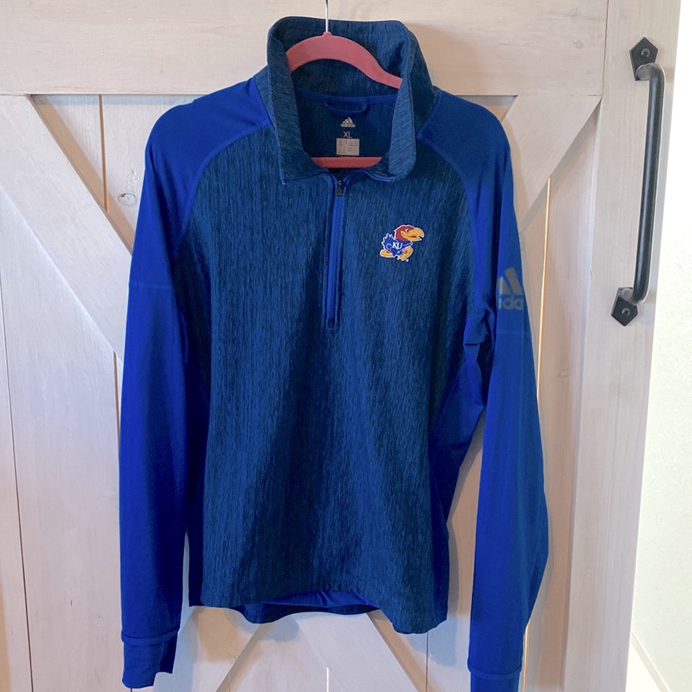 NWOT Adidas KU Jayhawk quarter zip! Size XL. 🏀